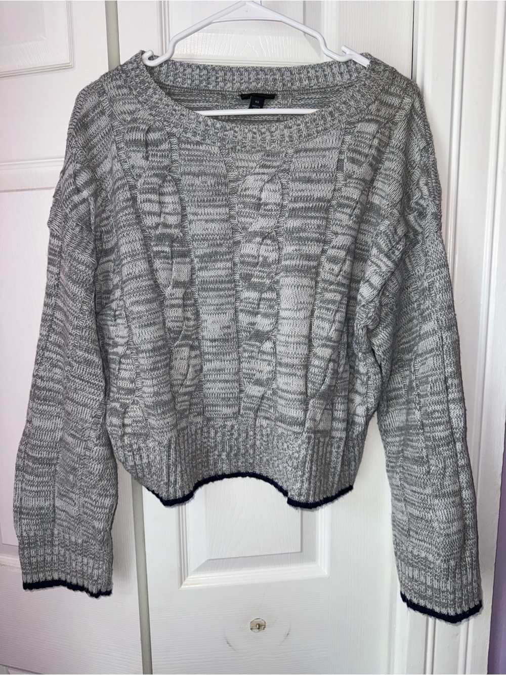 a.n.a Gray Cable Knit Scoop-Neck Sweater